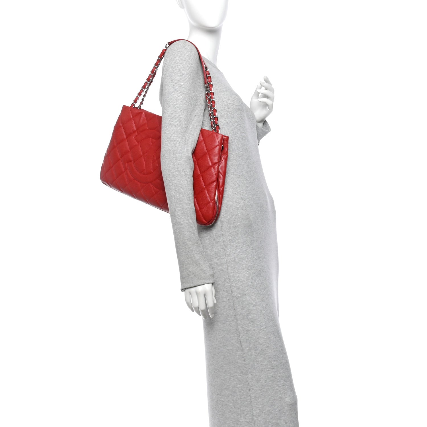 Chanel Caviar Quilted Expandable Zip Shoulder Bag Red 2 of 11