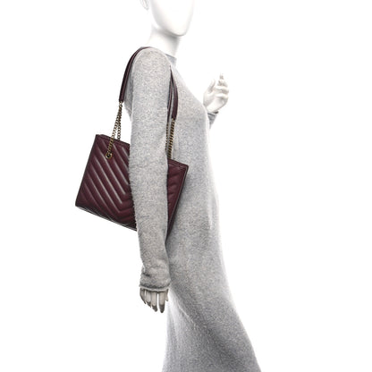 Saint Laurent Grain de Poudre Matelasse Chevron Small Tribeca Shopping Bag Rouge Legoin 2 of 11