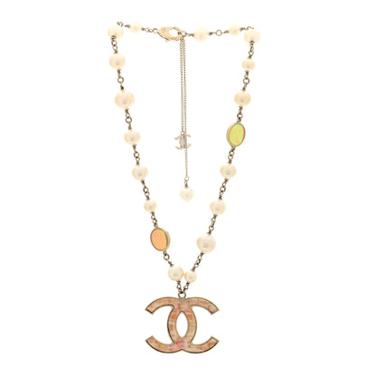 Chanel Metal Pearl Resin CC Pendant Necklace Gold Multicolor 3 of 5