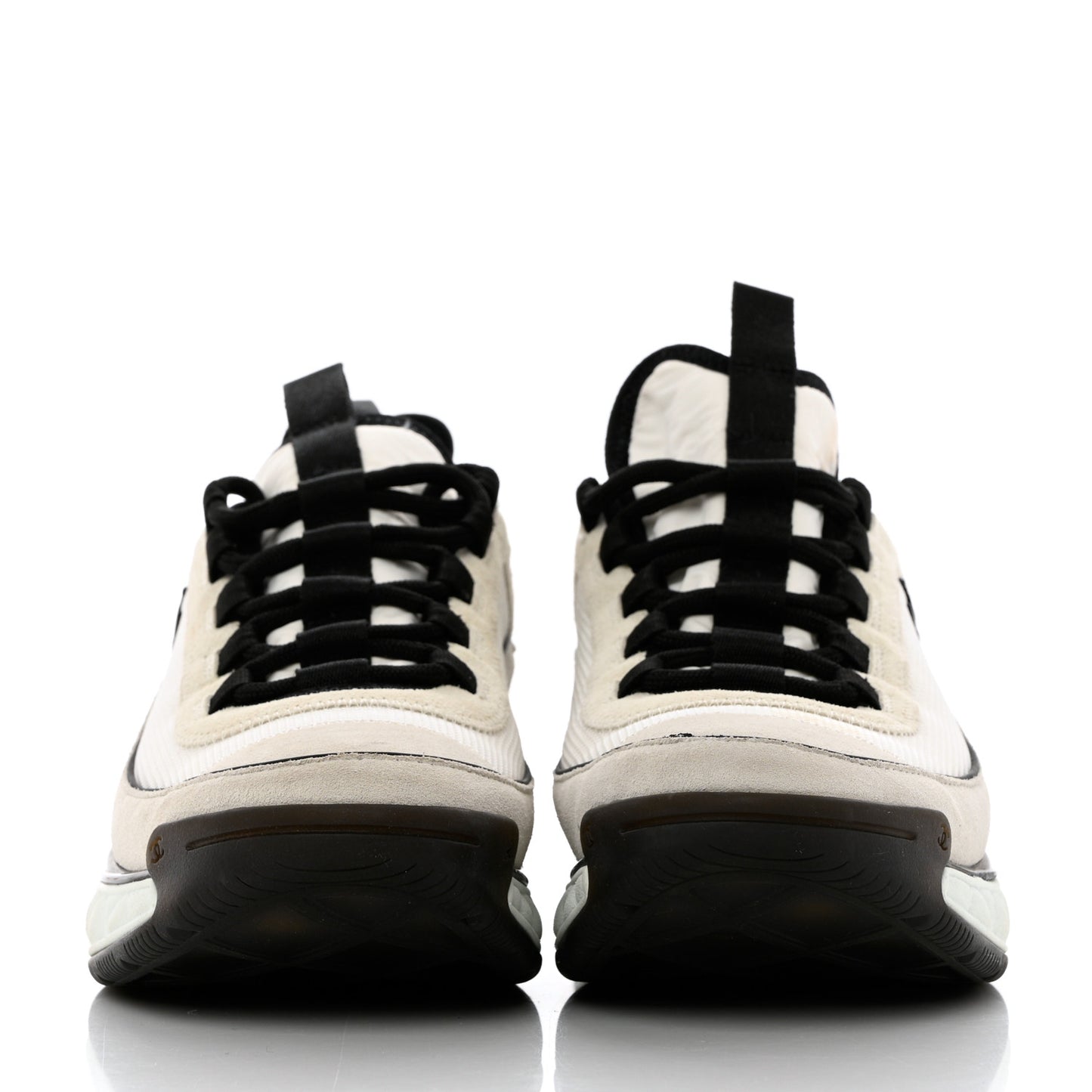 Velvet Calfskin Mixed Fibers CC Sneakers 38.5 Ivory Black