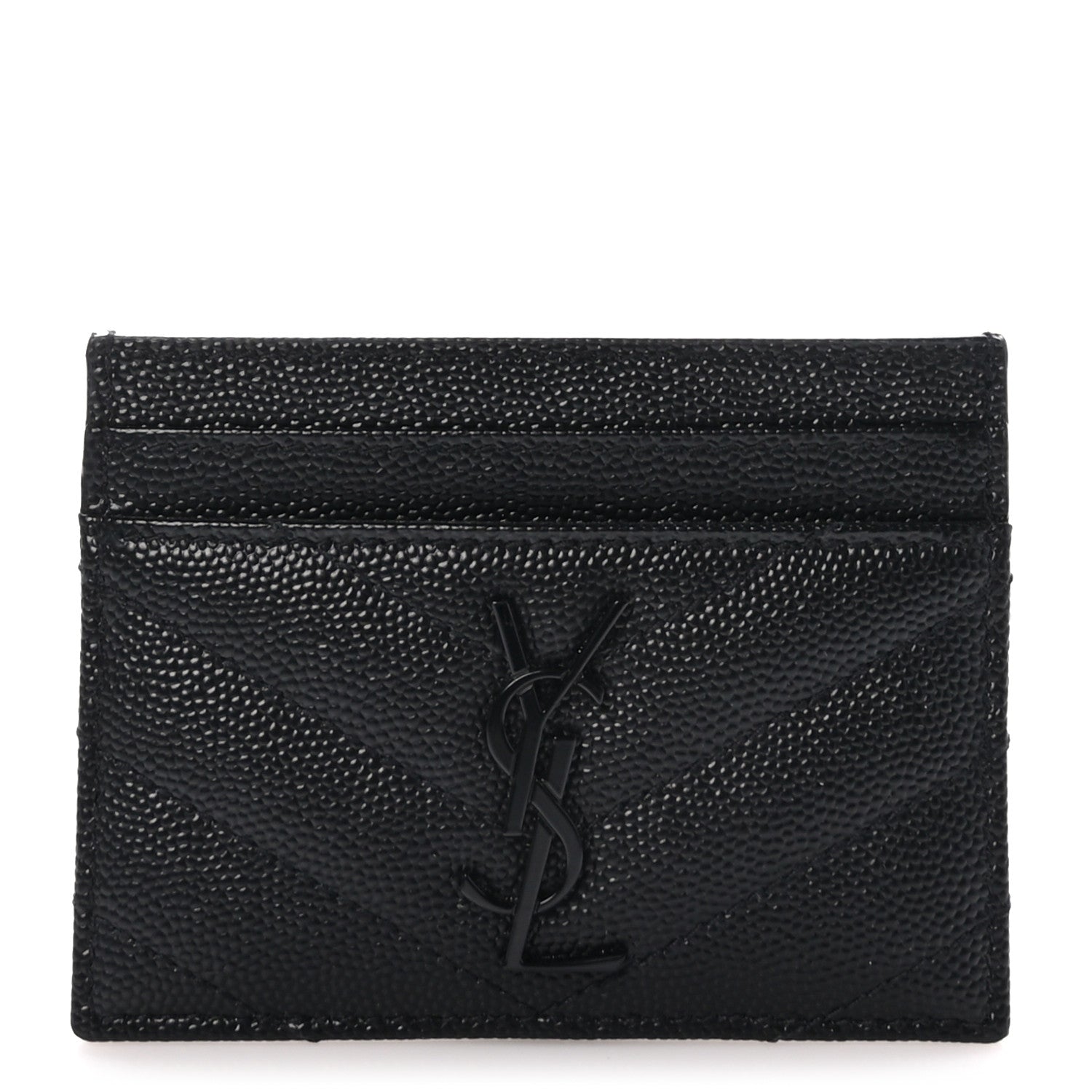 Saint Laurent Grain De Poudre Matelasse Chevron Monochrome Monogram Credit Card Case Black 1 of 11