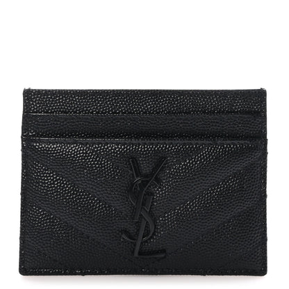 Saint Laurent Grain De Poudre Matelasse Chevron Monochrome Monogram Credit Card Case Black 1 of 11