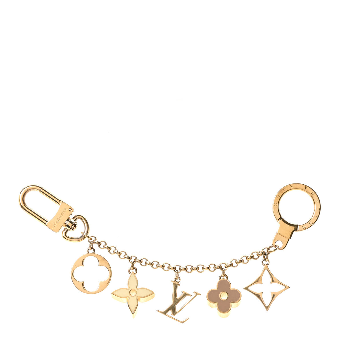 Brass Enamel Fleur De Monogram Bag Charm Chain Gold