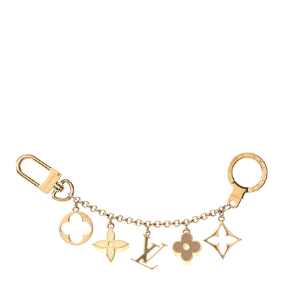 Louis Vuitton Brass Enamel Fleur De Monogram Bag Charm Chain Gold 1 of 4
