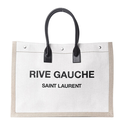 Saint Laurent Linen Calfskin Rive Gauche Tote Optic White 1 of 9