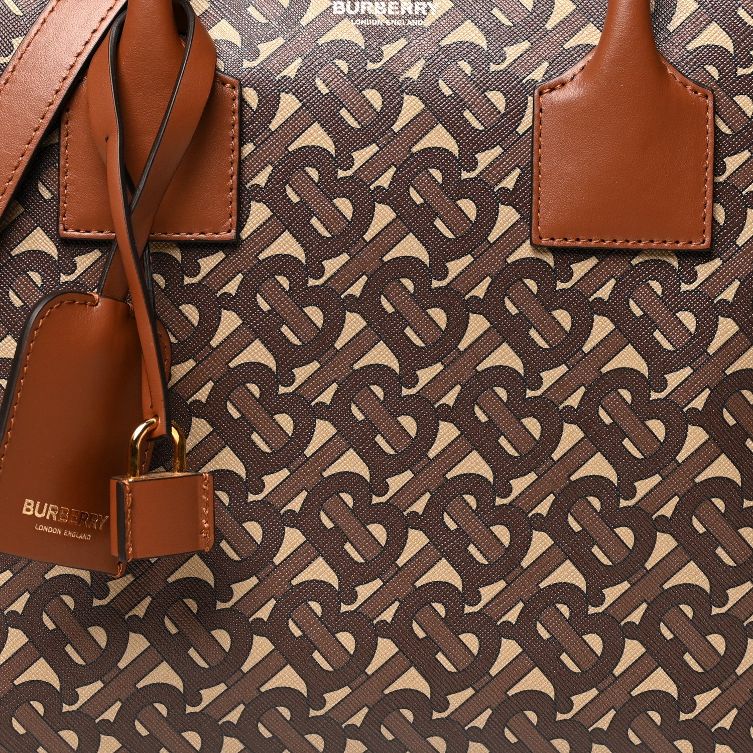 Burberry E-canvas Monogram Stripe Medium Cube Bowling Bag Bridle Brown 7 of 11