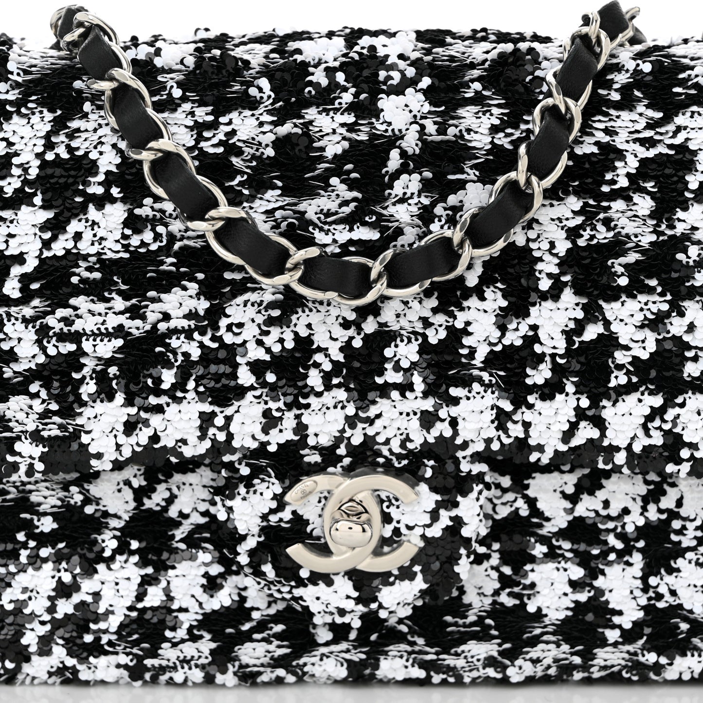 Sequin Houndstooth Medium Flap Black White