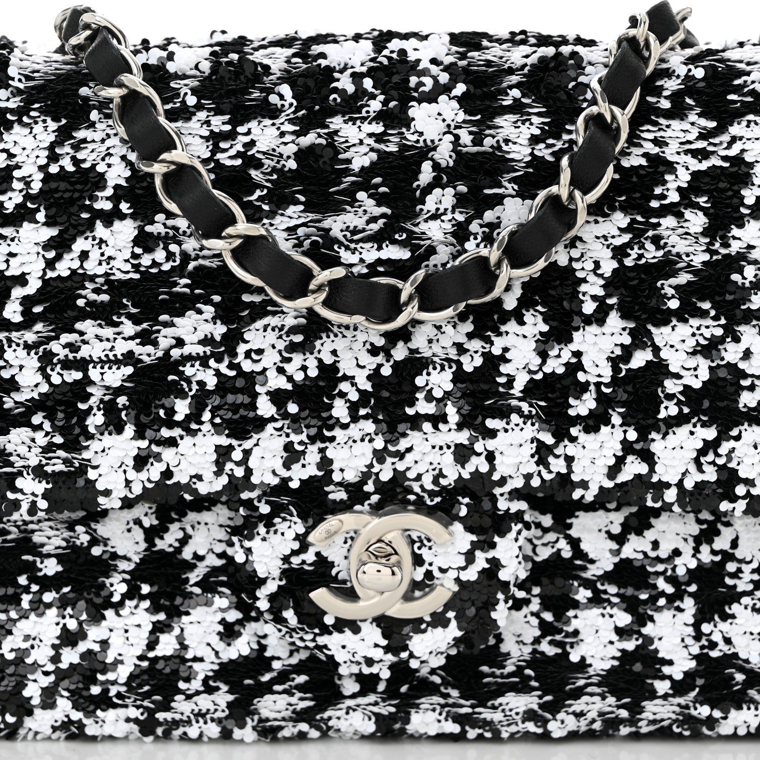 Chanel Sequin Houndstooth Medium Flap Black White 8 of 10