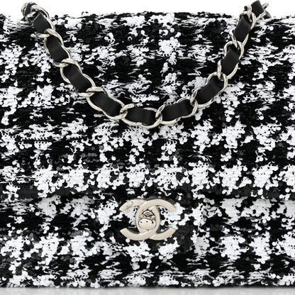 Chanel Sequin Houndstooth Medium Flap Black White 8 of 10