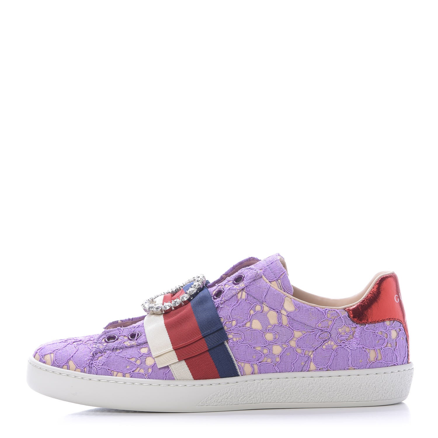 Gucci Lace Crystal Sylvie Web Flower Leaf Womens Ace Sneakers 36.5 Wisteria Perfect Pink 1 of 11
