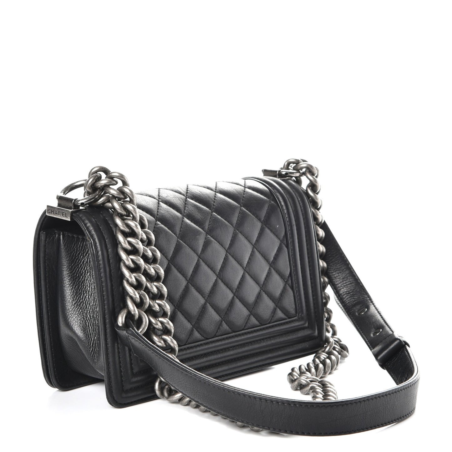 Calfskin Quilted Small Boy Flap Black