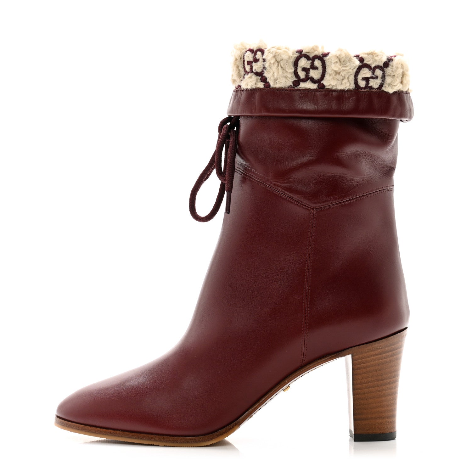 Gucci Calfskin Shearling Ankle Boots 38 Bordeaux 1 of 10