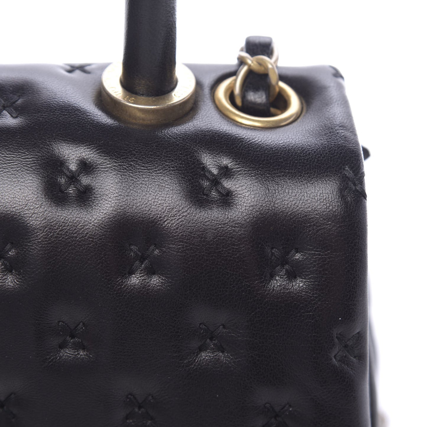 Lambskin Cross Stitch Mini Coco Handle Flap Dark Black