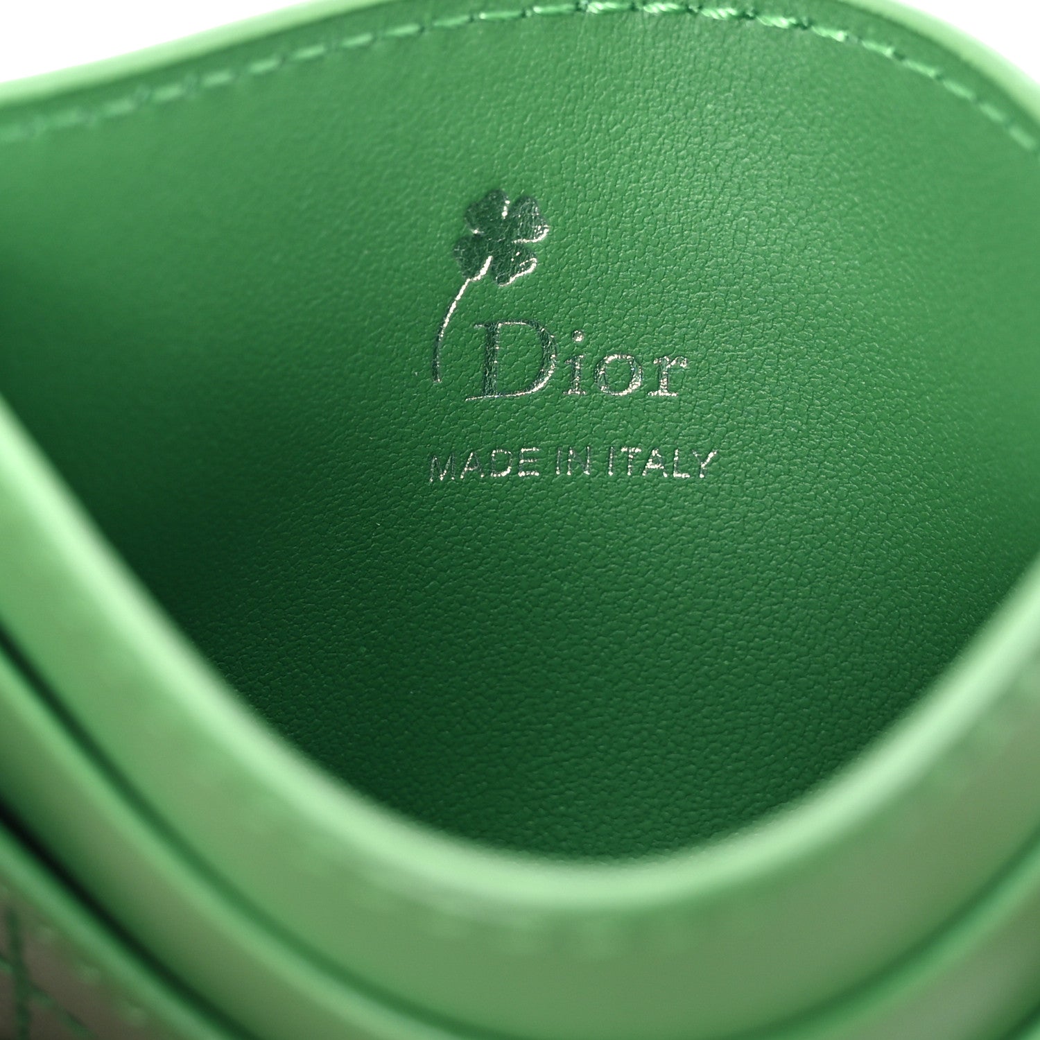 Christian Dior Lambskin Cannage Clover Embroidered Jardin Freesia Card Holder Green 7 of 8