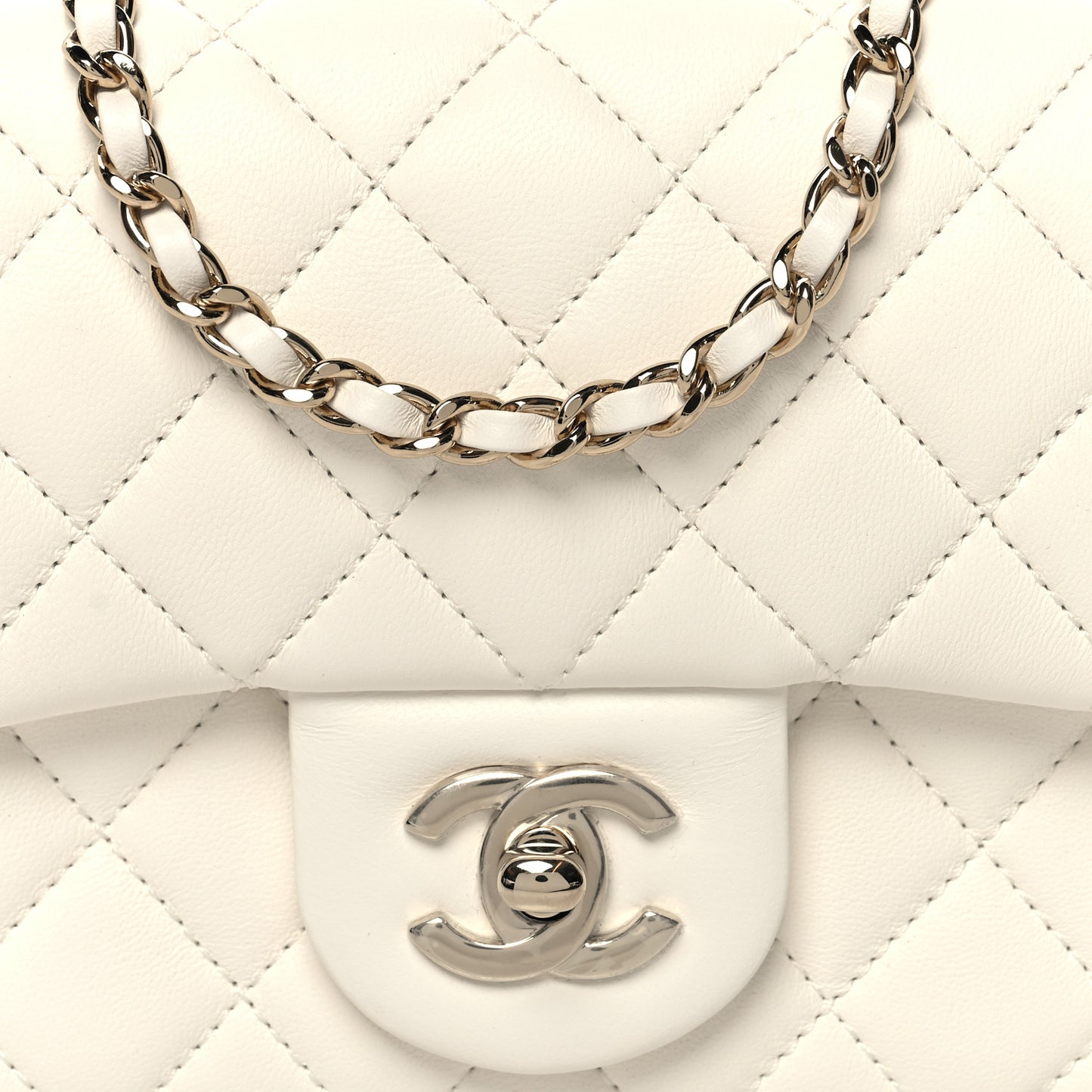 Lambskin Quilted Mini Pearl Crush Flap White