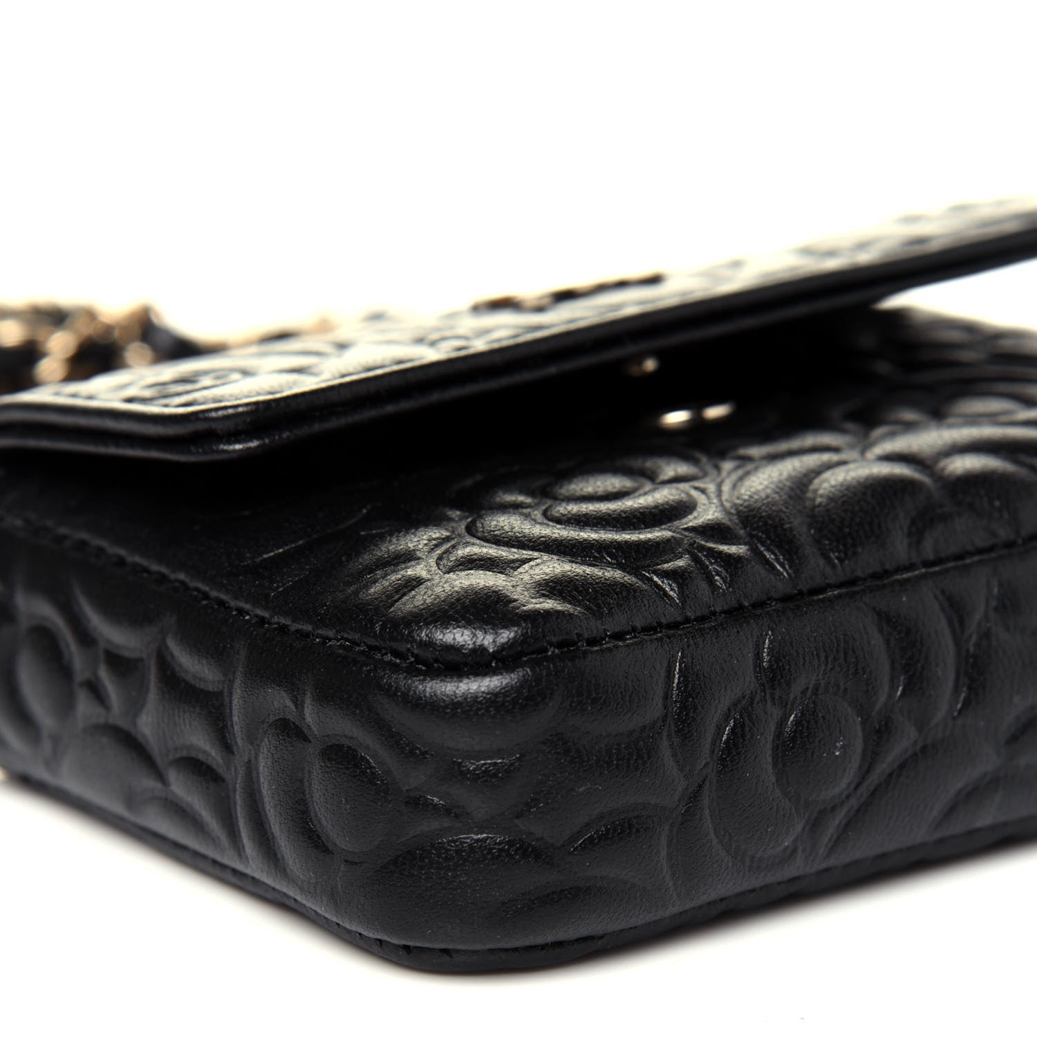 Chanel Lambskin Camellia Embossed Chain Belt Bag Black 9 of 11