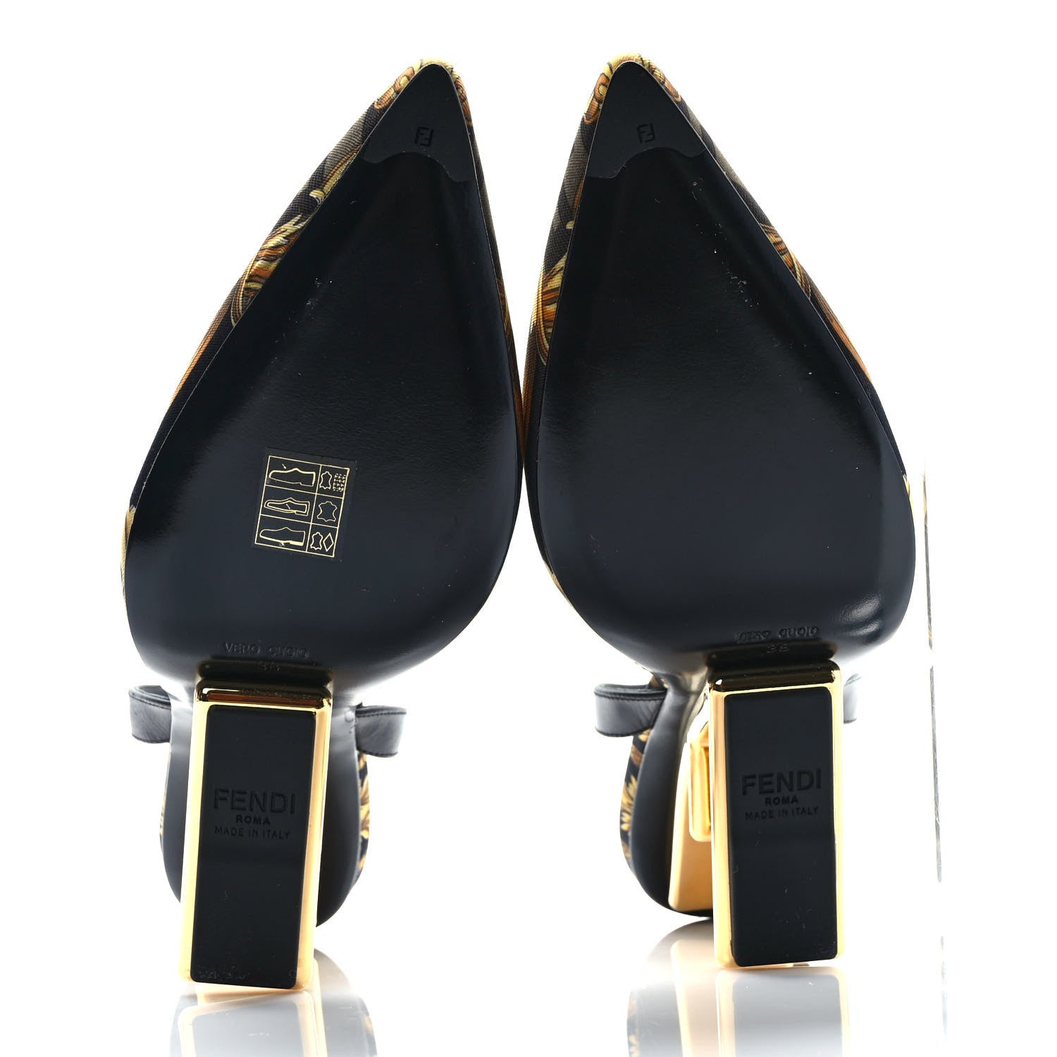 Fendi X VERSACE Silk Calfskin Fendace Fendi First 95mm Slingback Sandals 39 Tobacco Black Gold 5 of 8