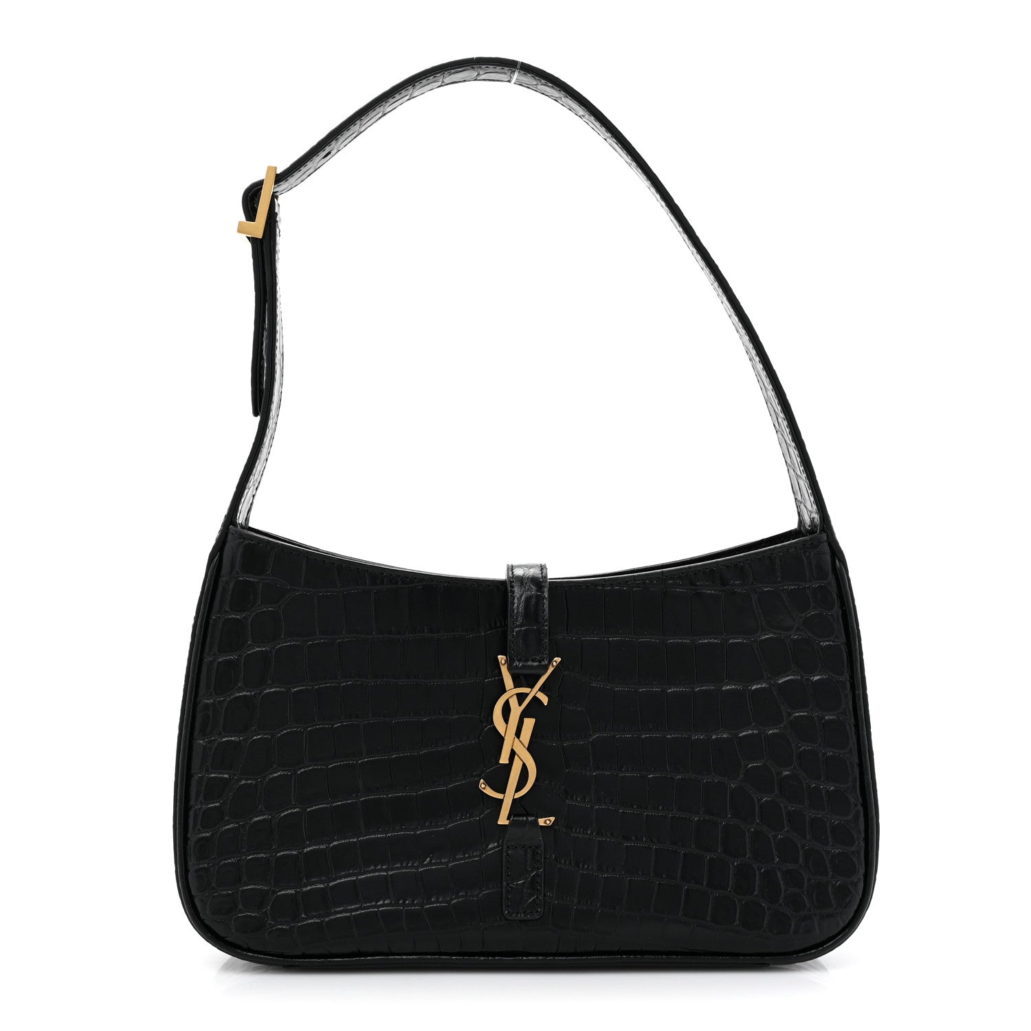 Saint Laurent Calfskin Crocodile Embossed Le 5 A 7 Hobo Black 1 of 10