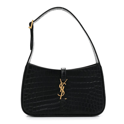 Saint Laurent Calfskin Crocodile Embossed Le 5 A 7 Hobo Black 1 of 10