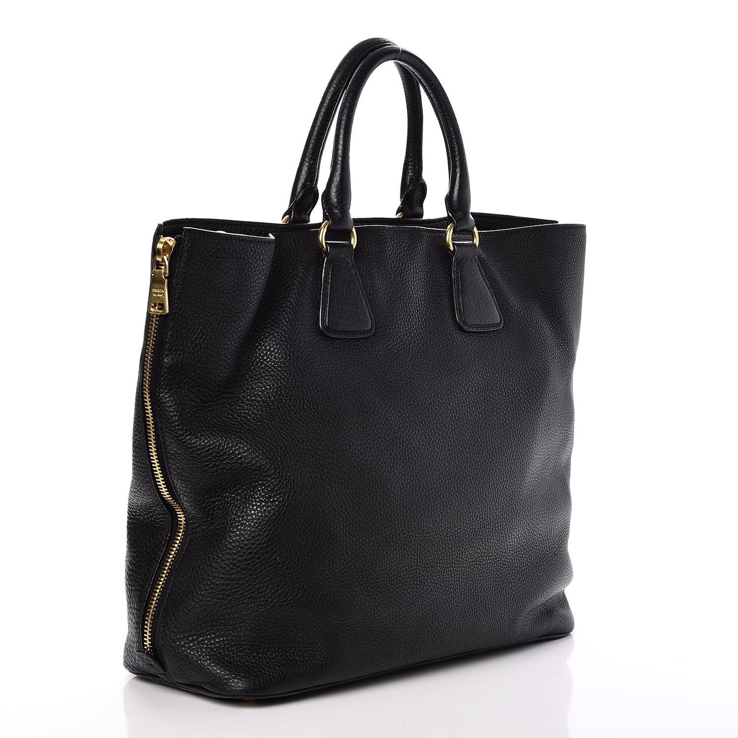 Vitello Daino Side Zip Tote Black