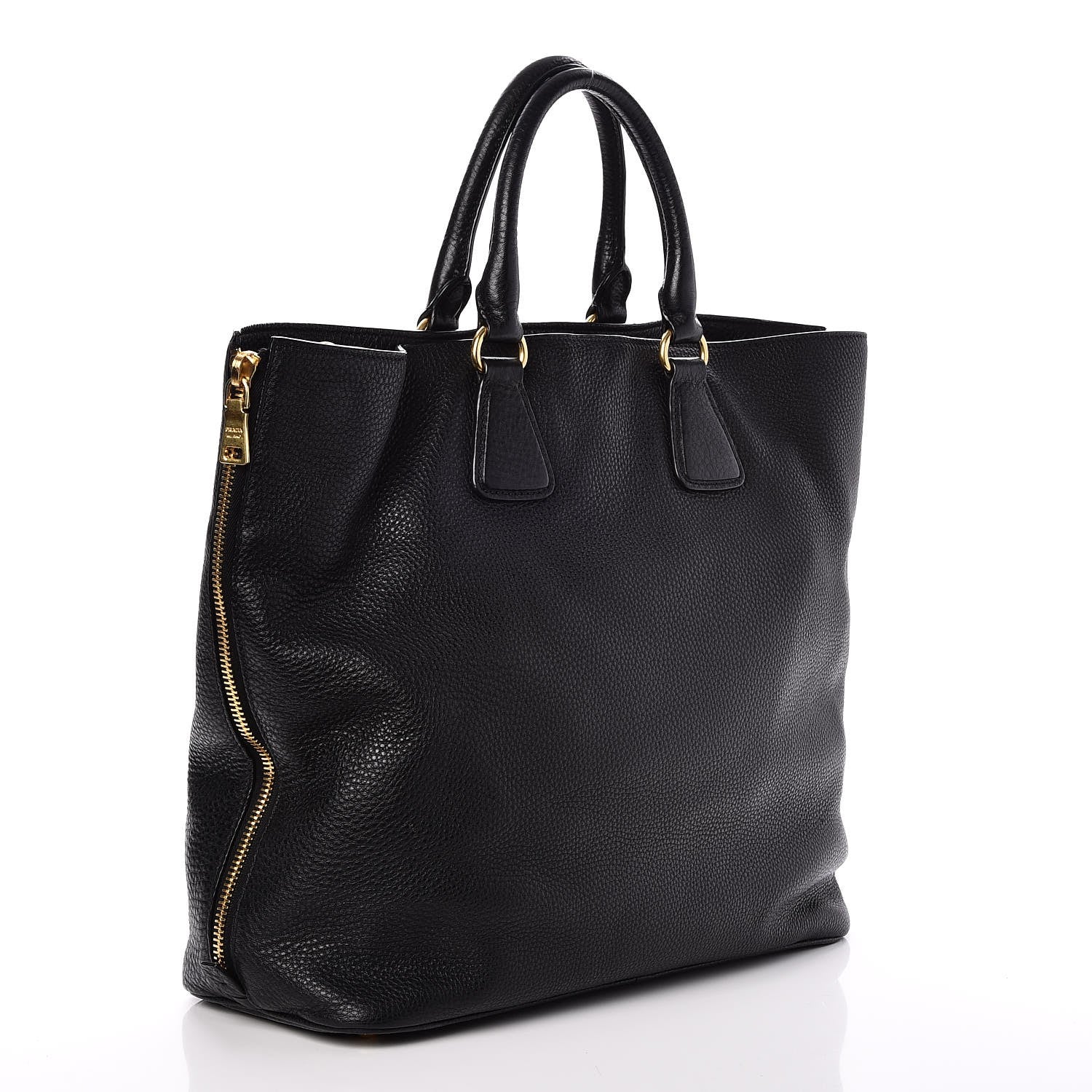 Prada Vitello Daino Side Zip Tote Black 3 of 8