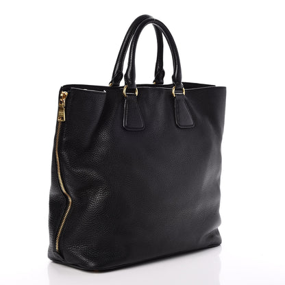 Prada Vitello Daino Side Zip Tote Black 3 of 8