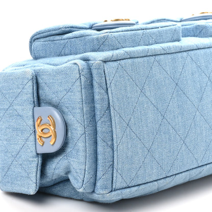Chanel Washed Denim Quilted Large Trendy Pockets Hobo Blue 9 of 10
