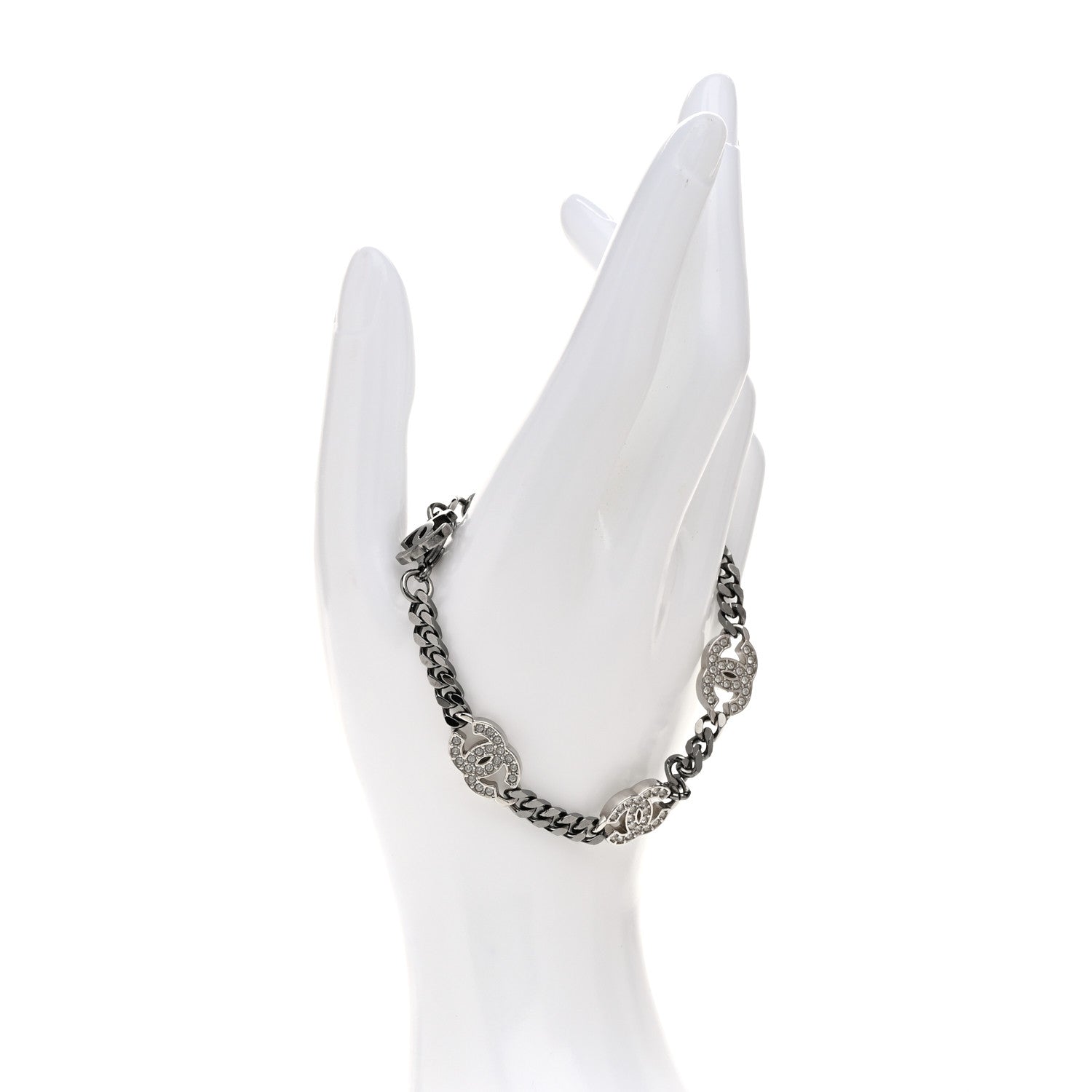 Chanel Crystal CC Chain Link Bracelet Ruthenium 2 of 6
