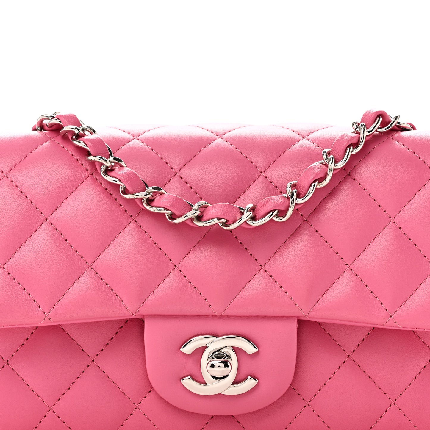 Lambskin Quilted Mini Rectangular Flap Pink