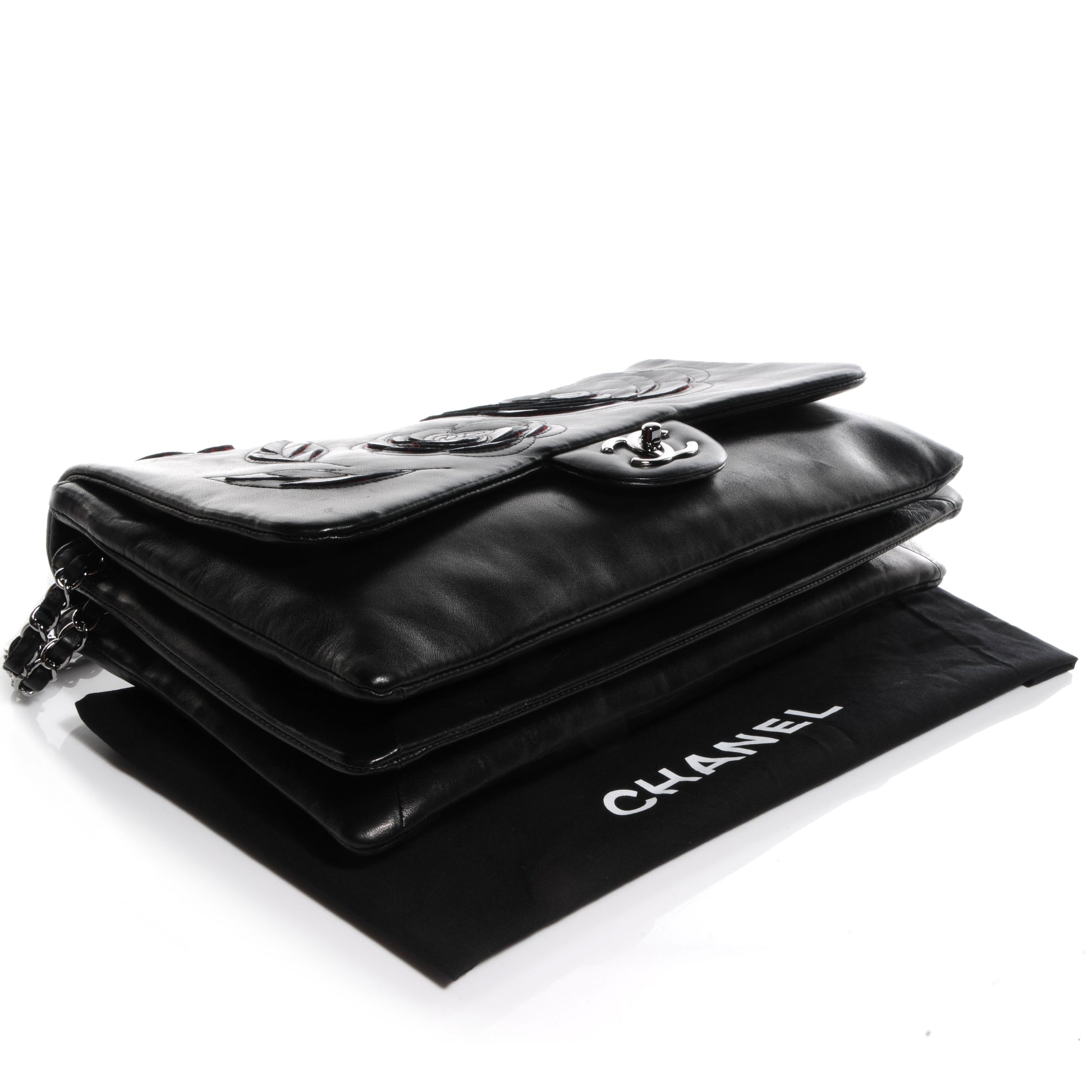 Chanel Lambskin Tweed Maxi Camellia Petals Flap Black 4 of 8
