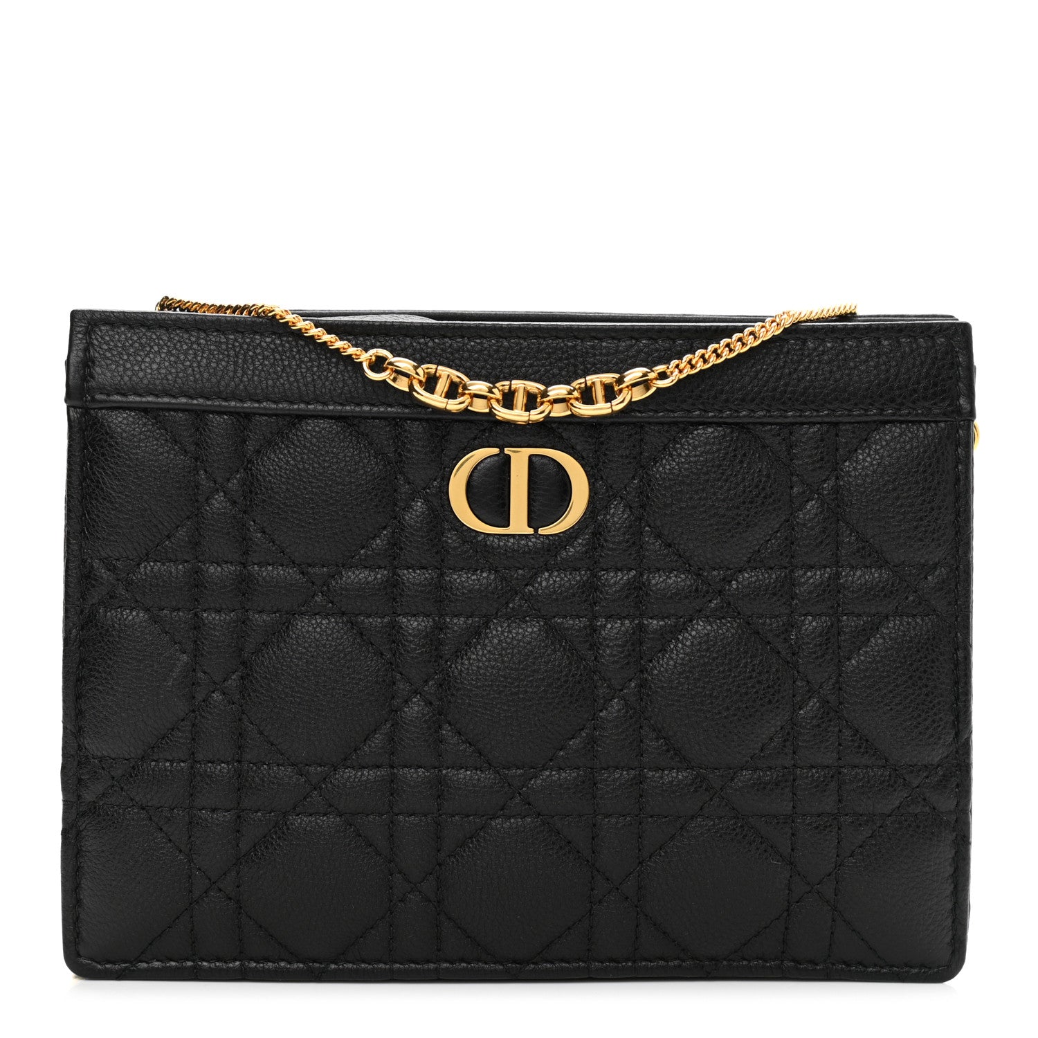 Christian Dior Calfskin Cannage Caro Zipped Pouch With Chain Black 1 of 10
