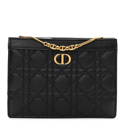Christian Dior Calfskin Cannage Caro Zipped Pouch With Chain Black 1 of 10