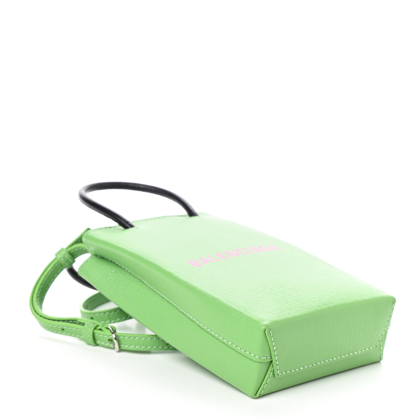 Squared Calfskin Logo Shopping Phone Holder Bag Light Green Fuchsia