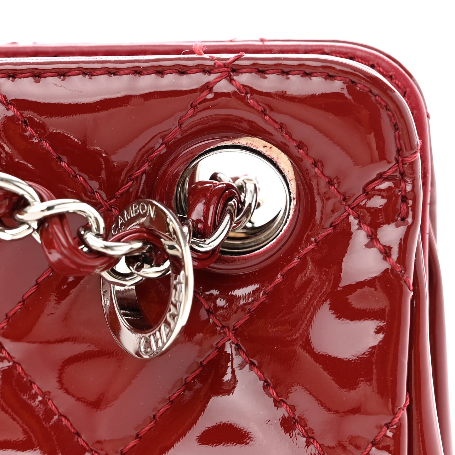 Patent Quilted Timeless CC Shopping Tote Red