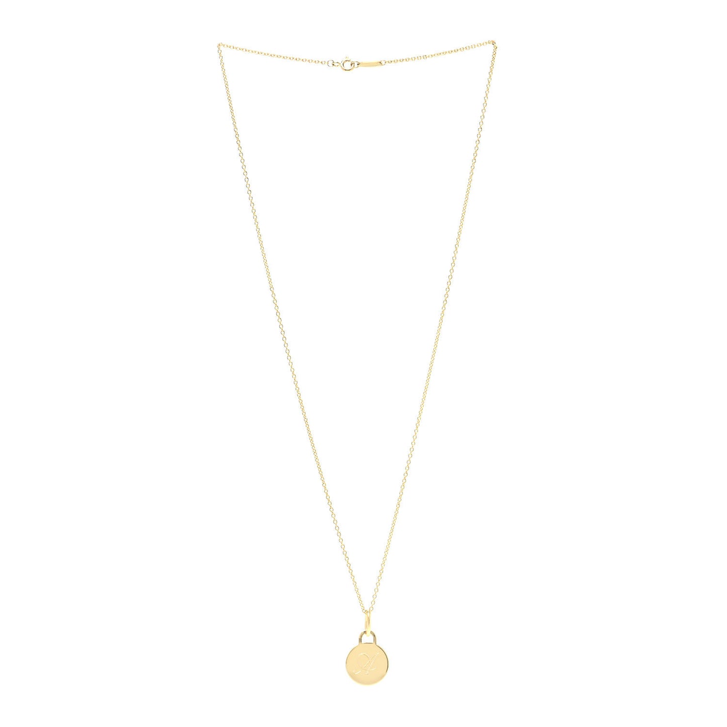 18K Yellow Gold Letter A Round Tag Pendant Necklace