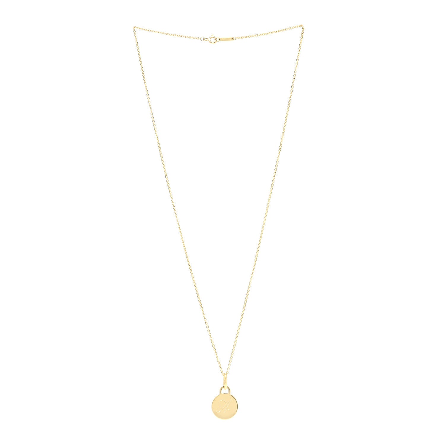 Tiffany 18K Yellow Gold Letter A Round Tag Pendant Necklace 3 of 7
