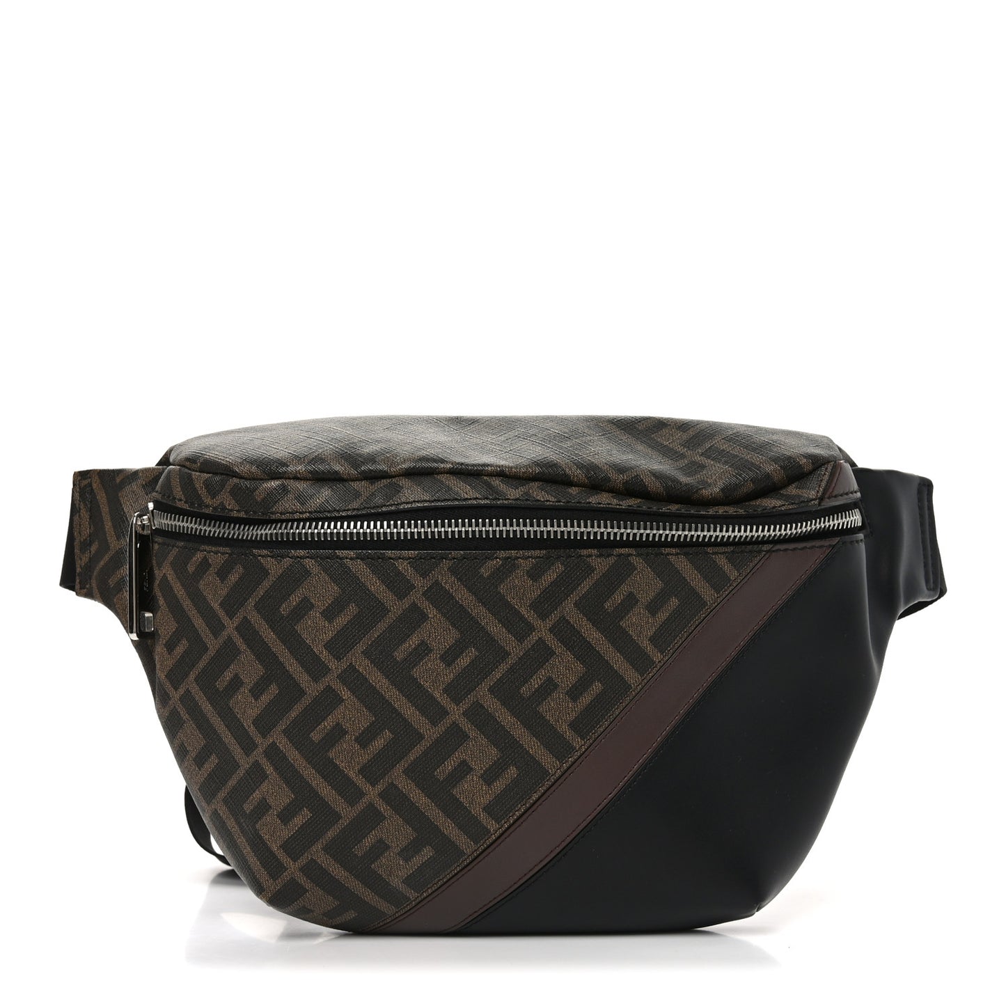 Glazed Fabric Vitello Liberty FF 1974 Diagonal Belt Bag Tobacco Moresco Black