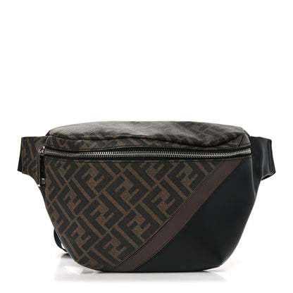 Fendi Glazed Fabric Vitello Liberty FF 1974 Diagonal Belt Bag Tobacco Moresco Black 1 of 9
