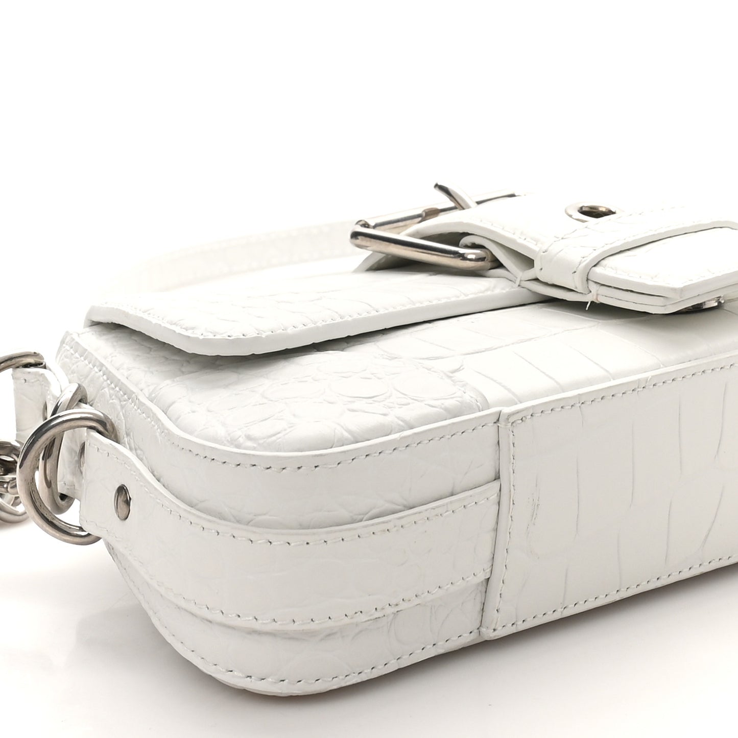 Calfskin Crocodile Embossed Small Lindsay Shoulder Bag Optic White