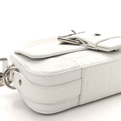 Balenciaga Calfskin Crocodile Embossed Small Lindsay Shoulder Bag Optic White 9 of 10