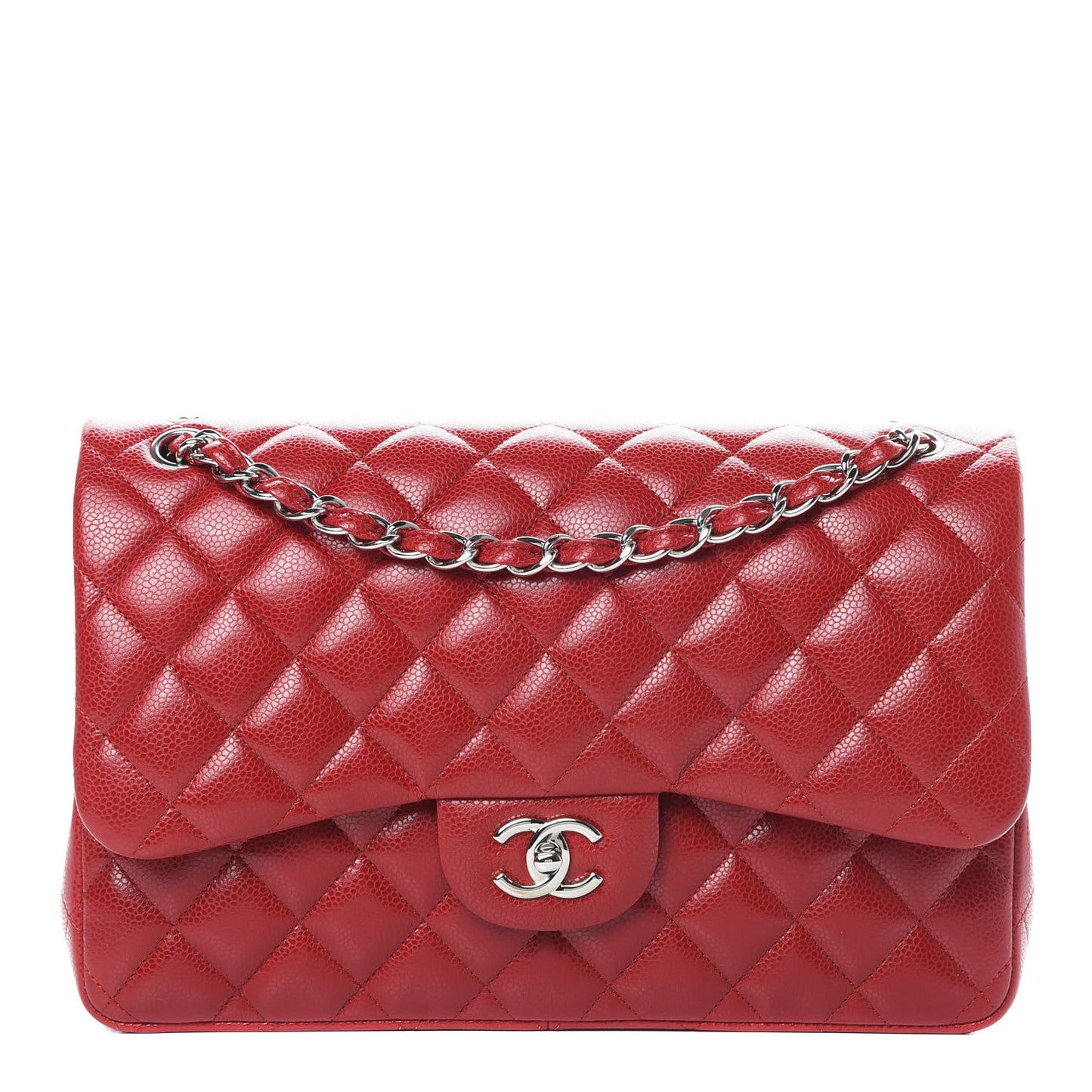 Caviar Quilted Jumbo Double Flap Red