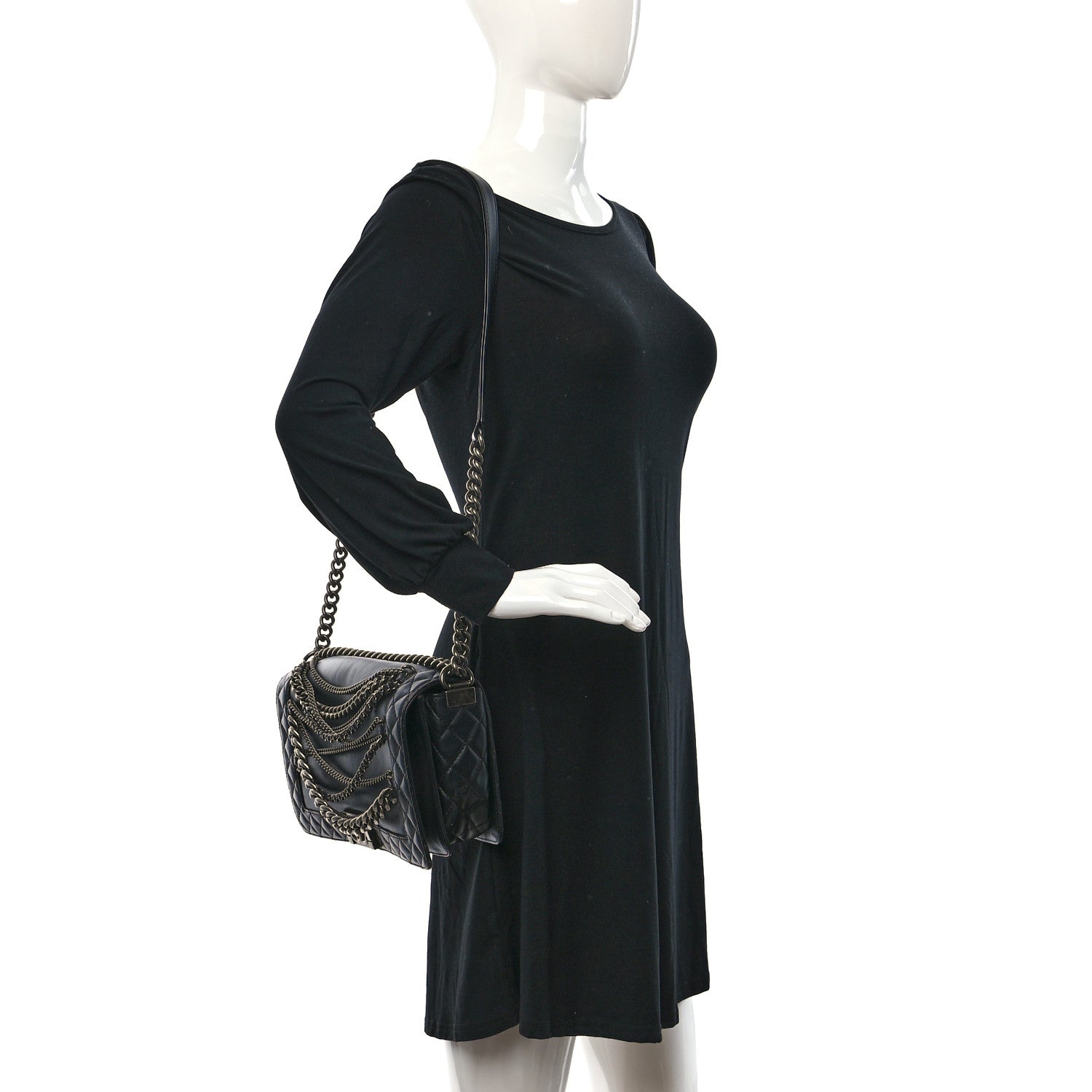 Chanel Calfskin Enchained Medium Boy Flap Black 2 of 11