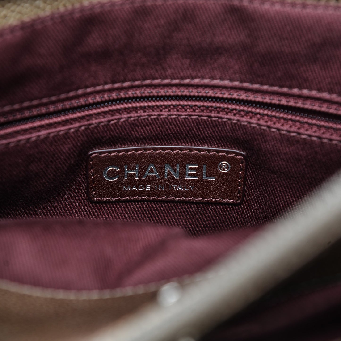 Crumpled Grained Calfskin CC Crave Tote Brown