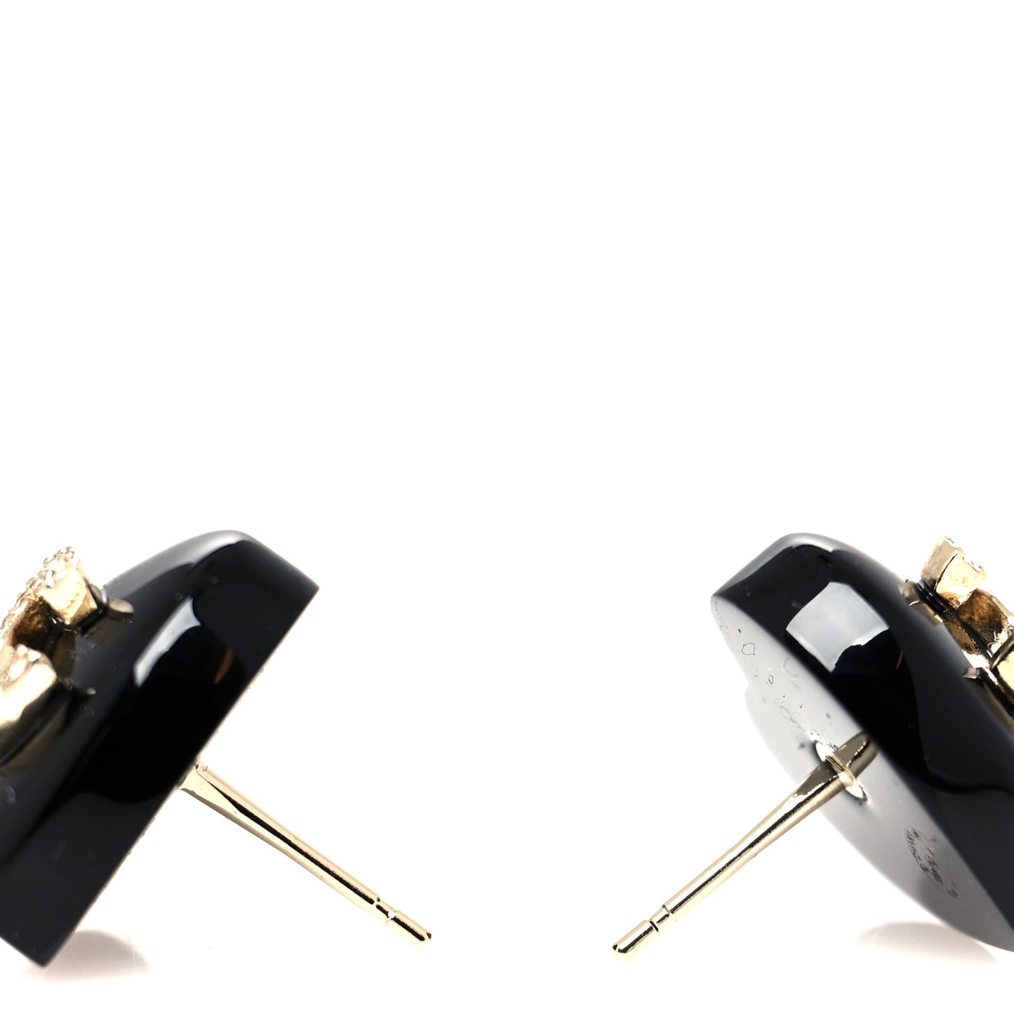 Resin Crystal CC Heart Earrings Black Gold