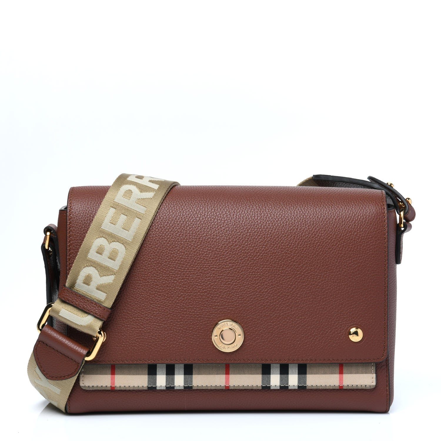 Burberry Calfskin Vintage Check Note Crossbody Bag Tan 1 of 8
