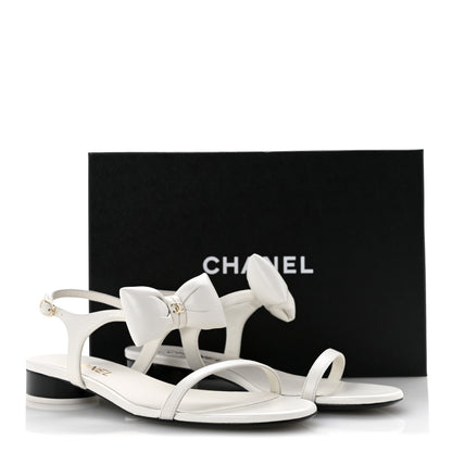 Chanel Lambskin CC Bow Sandals 39 White Black 10 of 10