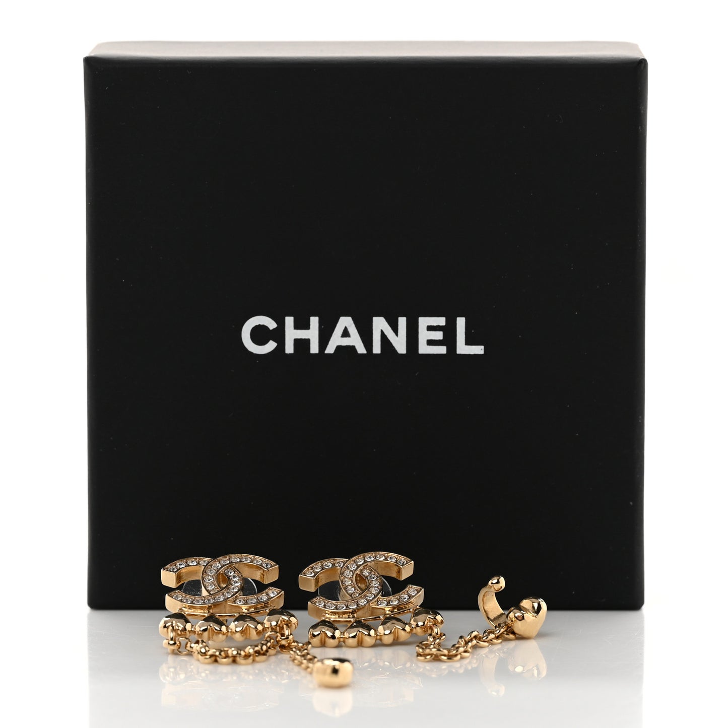Metal Crystal CC Drop Heart Link Earrings Gold