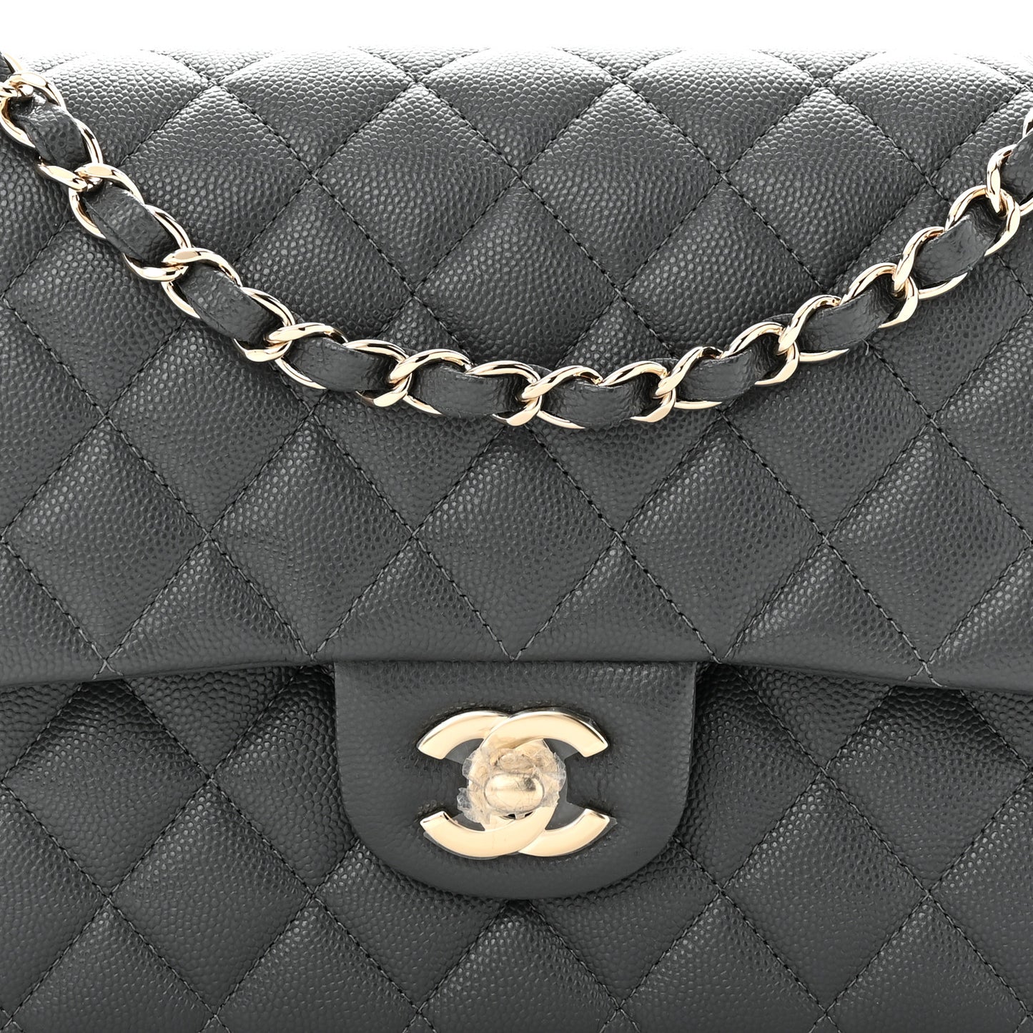 Caviar Quilted Medium Double Flap Dark Grey