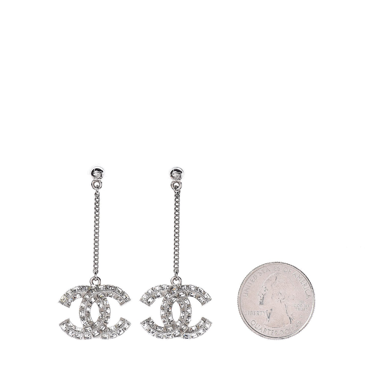 Baguette Crystal CC Drop Earrings Silver