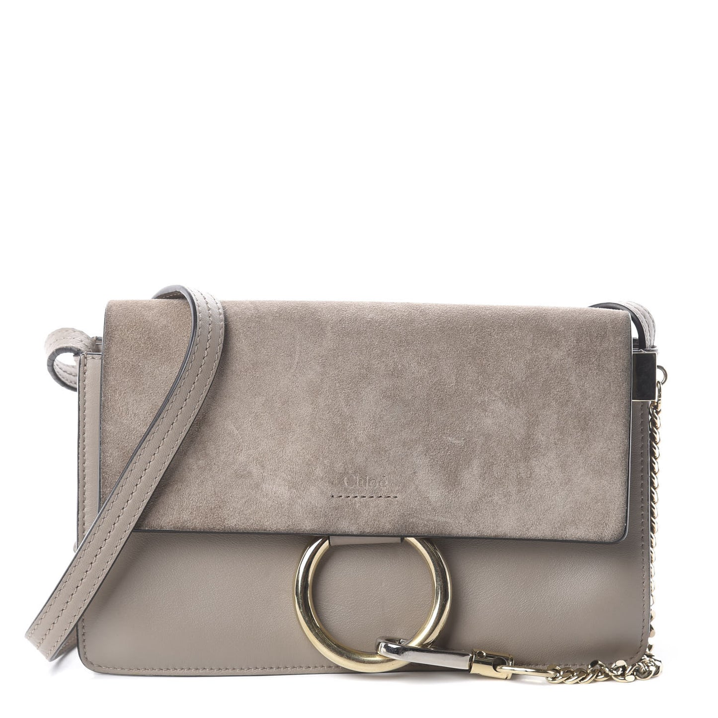 Suede Calfskin Small Faye Shoulder Bag Motty Grey